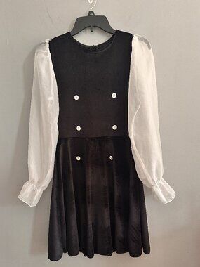 🖤 SHEIN Teen Black Velvet Dress with Sheer Puff Sleeves 🖤